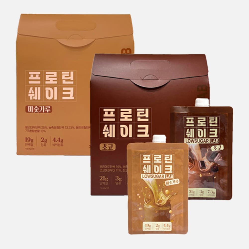 로우슈가랩 저당 프로틴 단백질 파우치 쉐이크(초코맛,미숫가루맛) (1박스*7개입)
